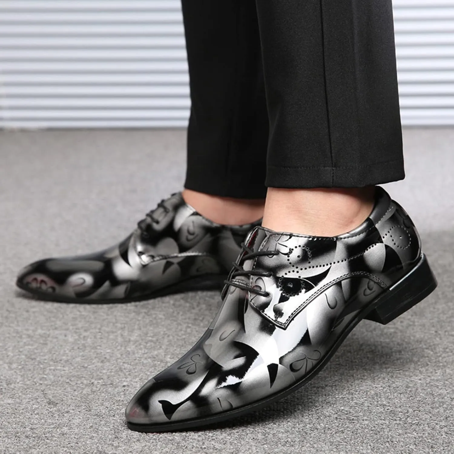 Mens Slip on Shoes Wide Leather Classical Style Shoes for Men Slip On PU Leather Low Rubber Sole Block Heel Work Leather Casual Mens Shoes Wide (Grey, 12.5)