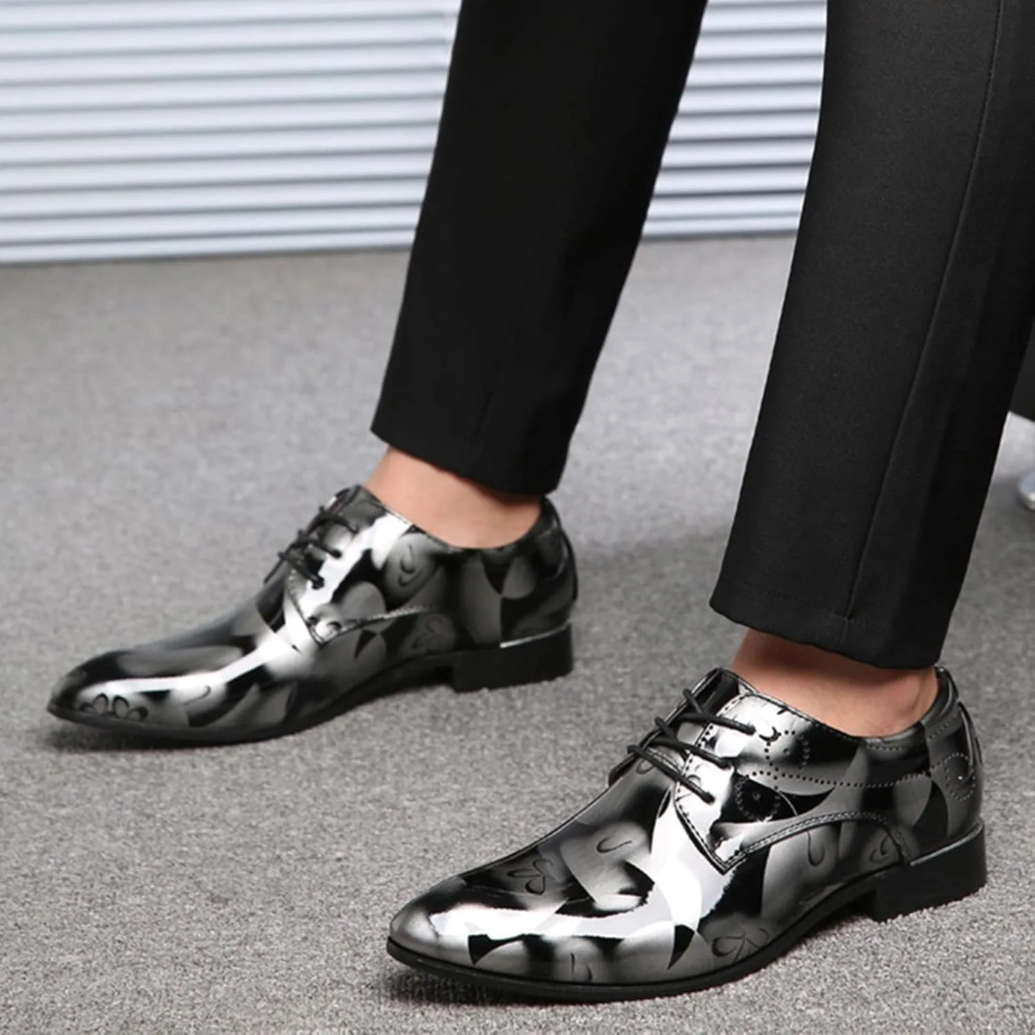 Mens Slip on Shoes Wide Leather Classical Style Shoes for Men Slip On PU Leather Low Rubber Sole Block Heel Work Leather Casual Mens Shoes Wide (Grey, 12.5)