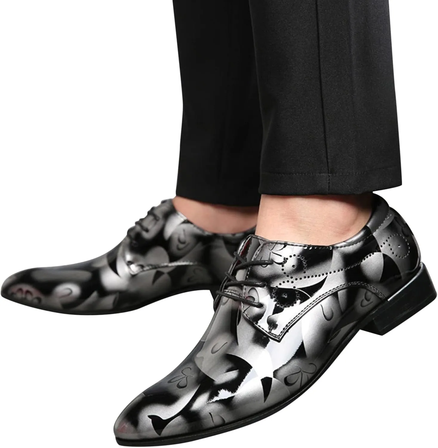 Mens Slip on Shoes Wide Leather Classical Style Shoes for Men Slip On PU Leather Low Rubber Sole Block Heel Work Leather Casual Mens Shoes Wide (Grey, 12.5)