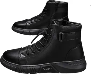 Men's Trendy Solid Color Ankle Boots Thick Sole Heightening High Top Boots Lace Up Non Slip Business Casual Shoes Men