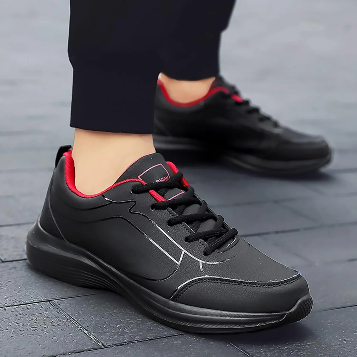 Men's Walking Sneakers Flat Non Slip Lightweight Breathable Outdoor Mens Comfortable Lace Up Sport Shoes