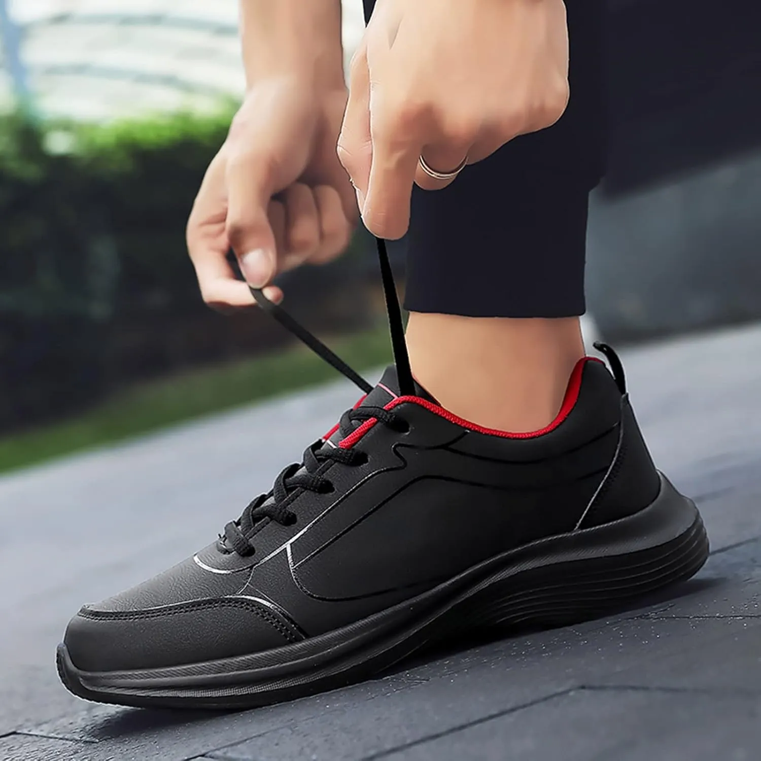 Men's Walking Sneakers Flat Non Slip Lightweight Breathable Outdoor Mens Comfortable Lace Up Sport Shoes