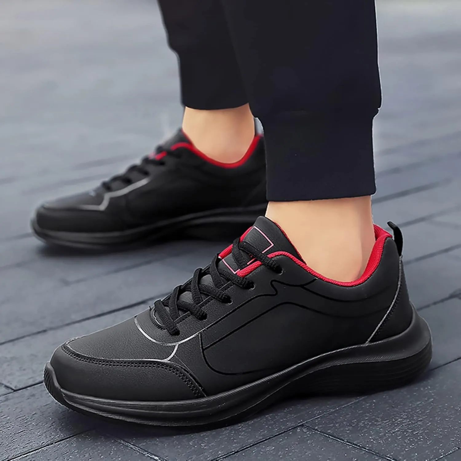Men's Walking Sneakers Flat Non Slip Lightweight Breathable Outdoor Mens Comfortable Lace Up Sport Shoes