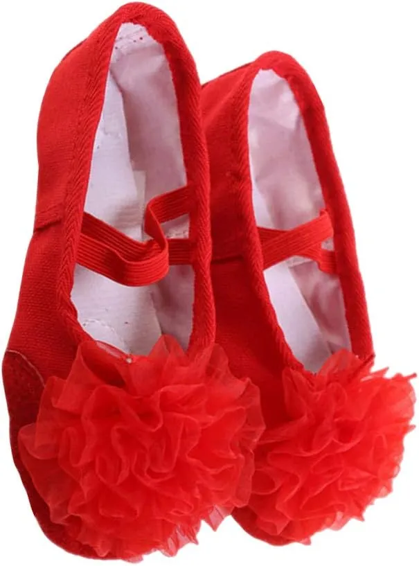 Milisten 1 Pair Little Girl Ballet Shoes Fabric Stretch Red Flower Dance Slipper for Kids