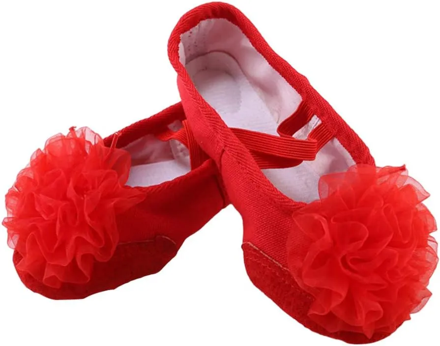Milisten 1 Pair Little Girl Ballet Shoes Fabric Stretch Red Flower Dance Slipper for Kids