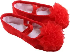 Milisten 1 Pair Little Girl Ballet Shoes Fabric Stretch Red Flower Dance Slipper for Kids