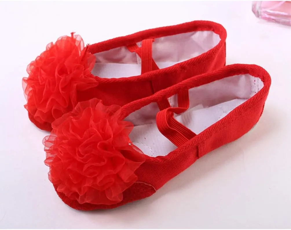 Milisten 1 Pair Little Girl Ballet Shoes Fabric Stretch Red Flower Dance Slipper for Kids