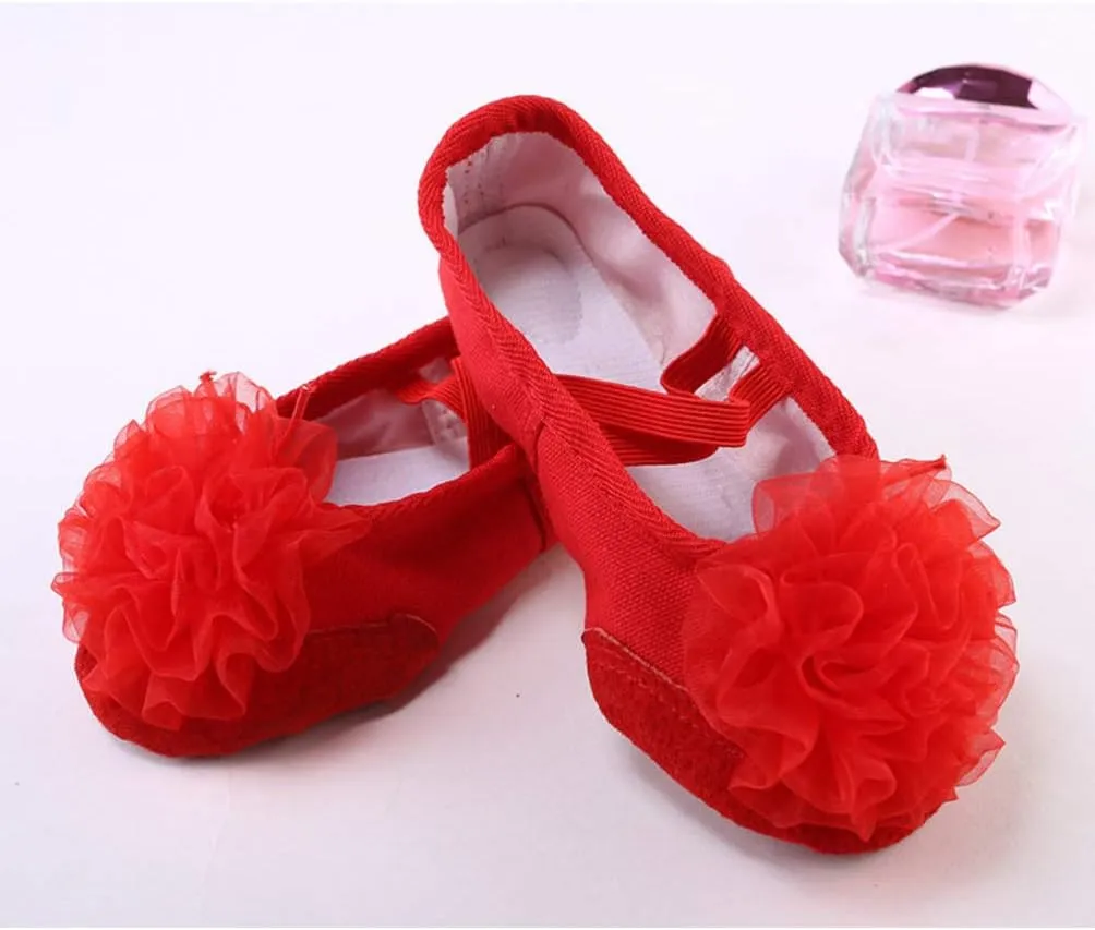 Milisten 1 Pair Little Girl Ballet Shoes Fabric Stretch Red Flower Dance Slipper for Kids