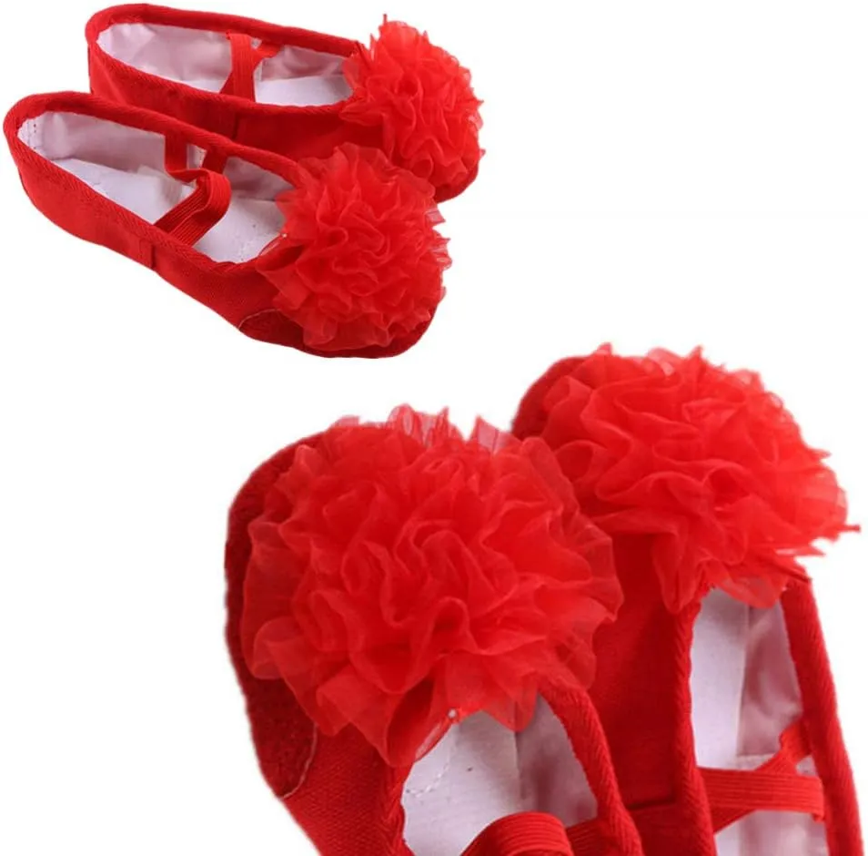Milisten 1 Pair Little Girl Ballet Shoes Fabric Stretch Red Flower Dance Slipper for Kids