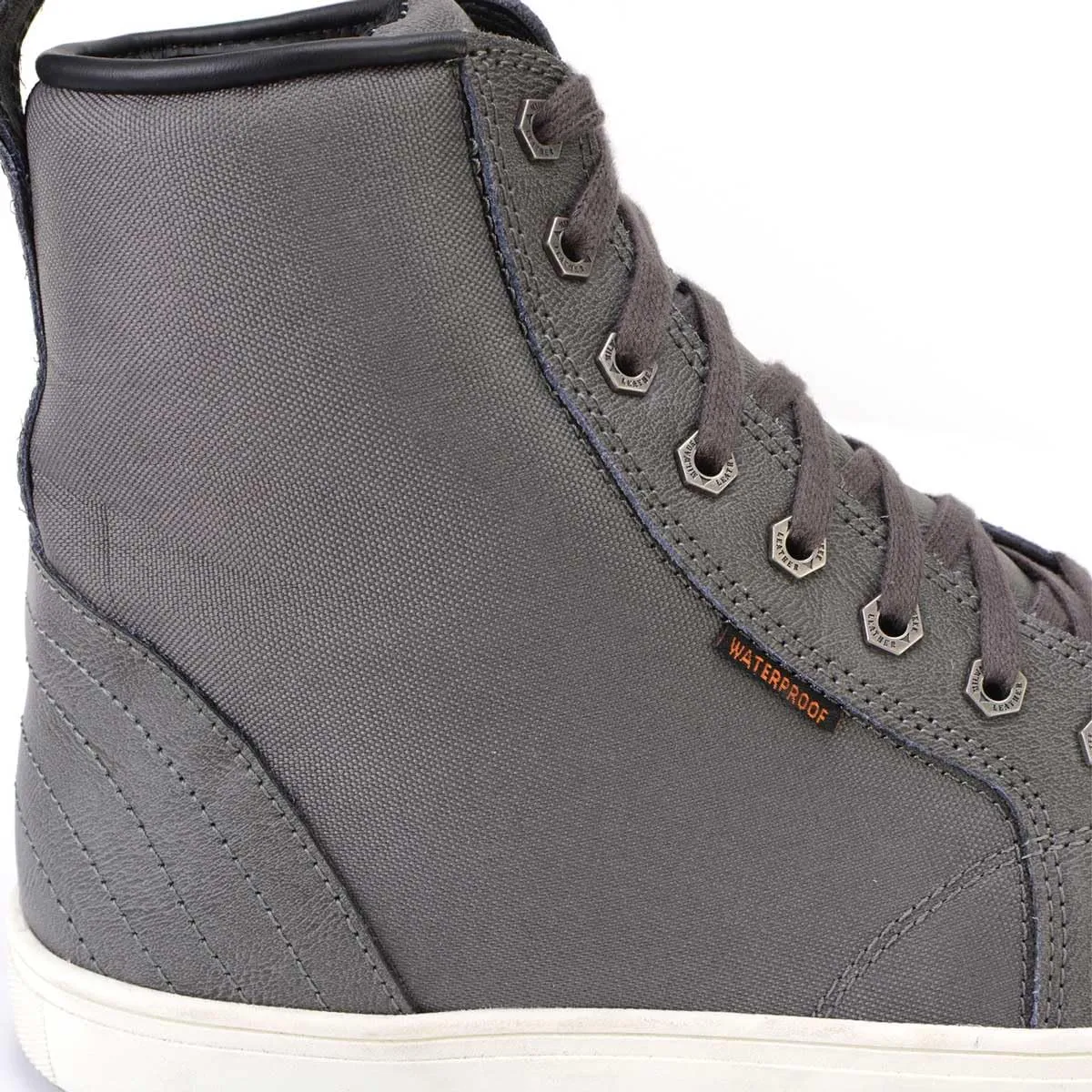 Milwaukee Leather MBM9003WP Men's Grey Leather and Canvas Reinforced Street Riding Waterproof Shoes with Ankle Support - 11