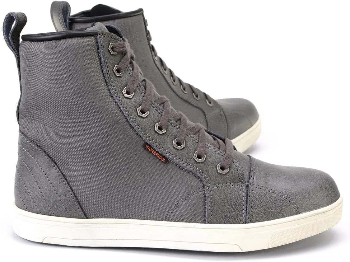 Milwaukee Leather MBM9003WP Men's Grey Leather and Canvas Reinforced Street Riding Waterproof Shoes with Ankle Support - 11