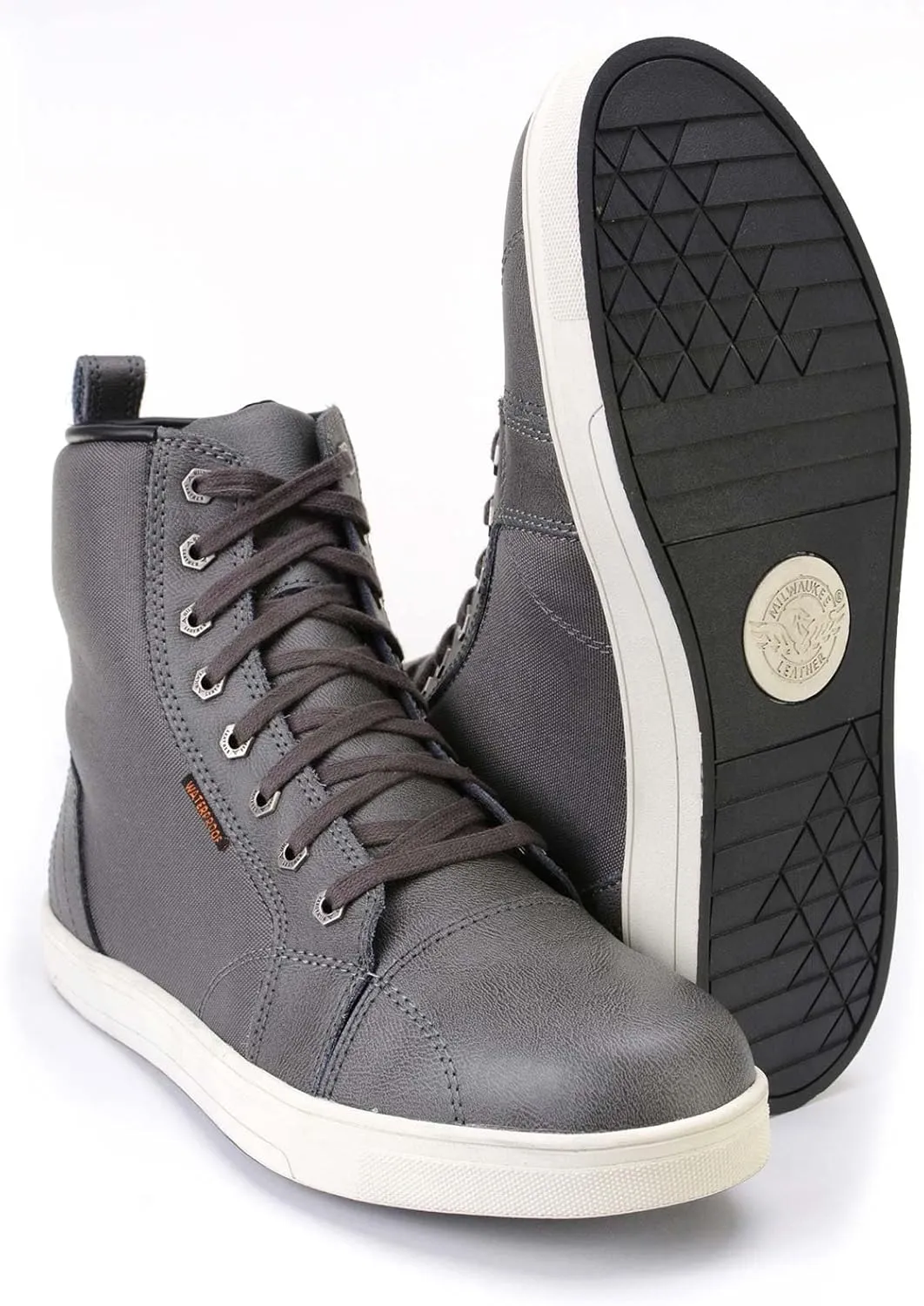 Milwaukee Leather MBM9003WP Men's Grey Leather and Canvas Reinforced Street Riding Waterproof Shoes with Ankle Support - 11