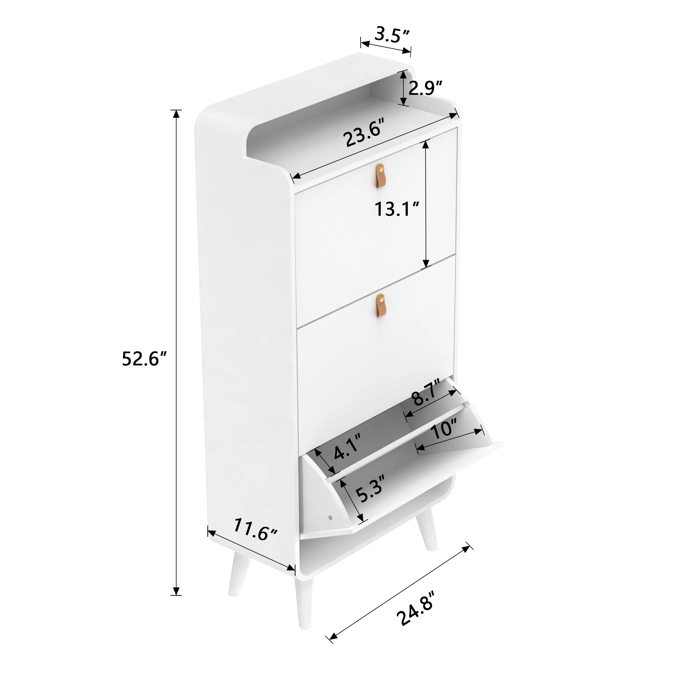 Modern Arc Design Shoe Cabinet With 3 Drawers,Shoe Storage Cabinet for Entryway,Outdoor,White Finish