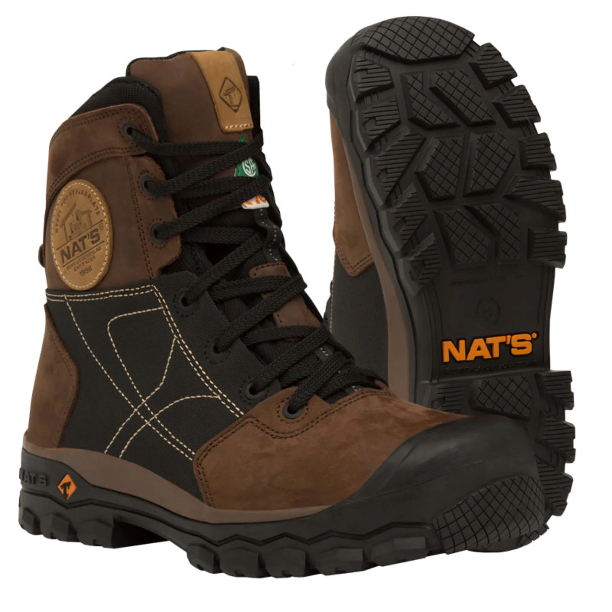 Nats Men's Safety Work Boots S638 CSA 8" Leather Steel Toe, Zipper Clasp, Puncture Resistant Midsoles, Oil Resistant Outsoles | Sizes 7-13