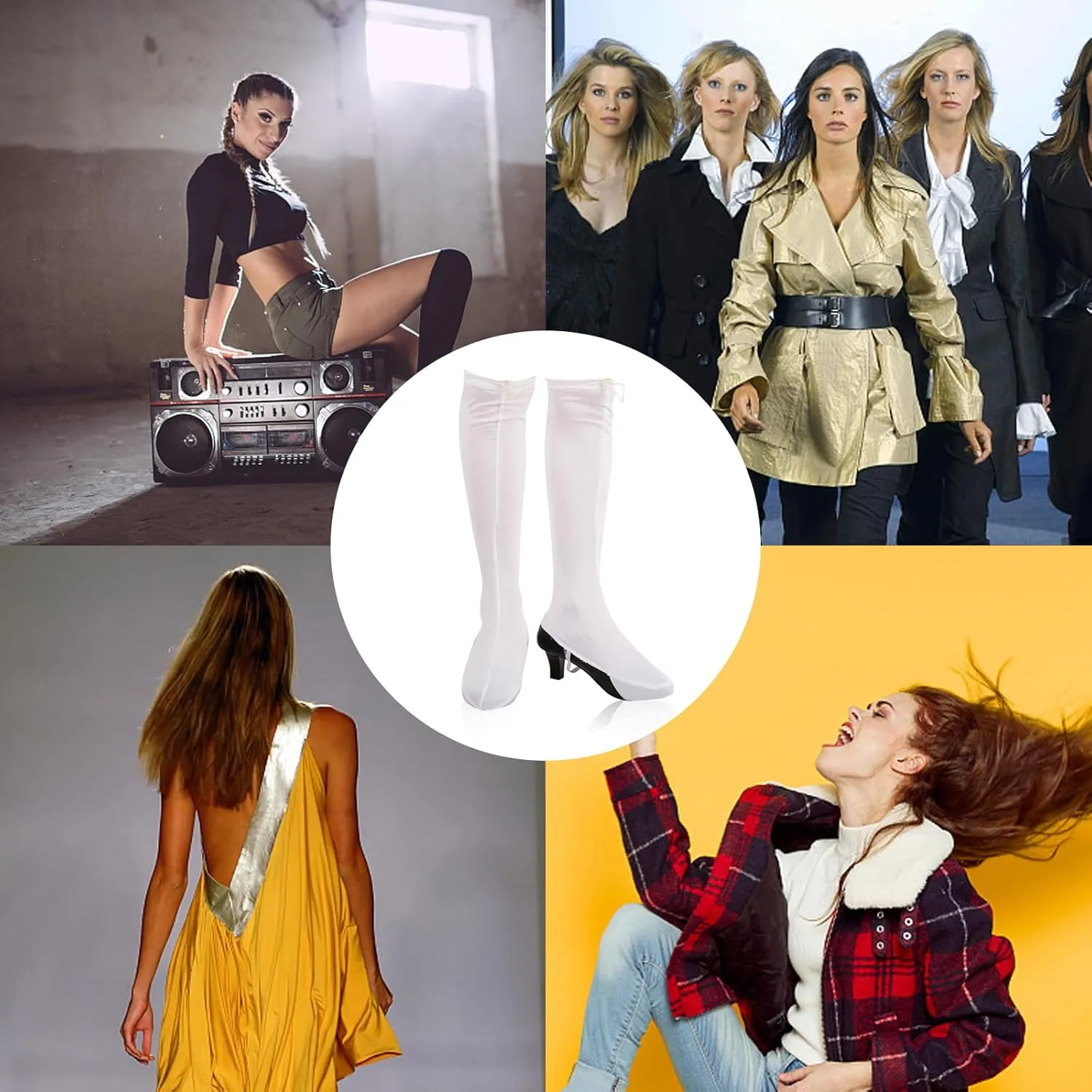 NUMJAW Groovy 70s Hippie Costume Boot Covers, White Fabric Fake Boots - Disco & Hippie Style Dress Costumes