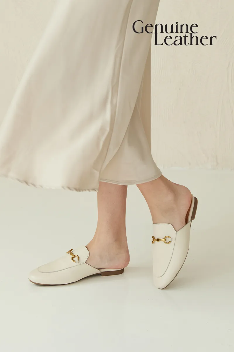 Ocarina Calf Leather Loafer Mules in Cream