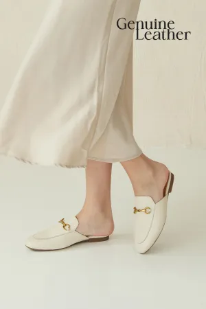 Ocarina Calf Leather Loafer Mules in Cream