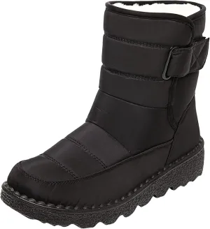 oiangi Quilted Snow Boots for Women Fashion Waterproof Round Toe Buckle Platform High Top Non-slip Ankle Booties Winter Comfy Warm Outdoor Ladies Shoes