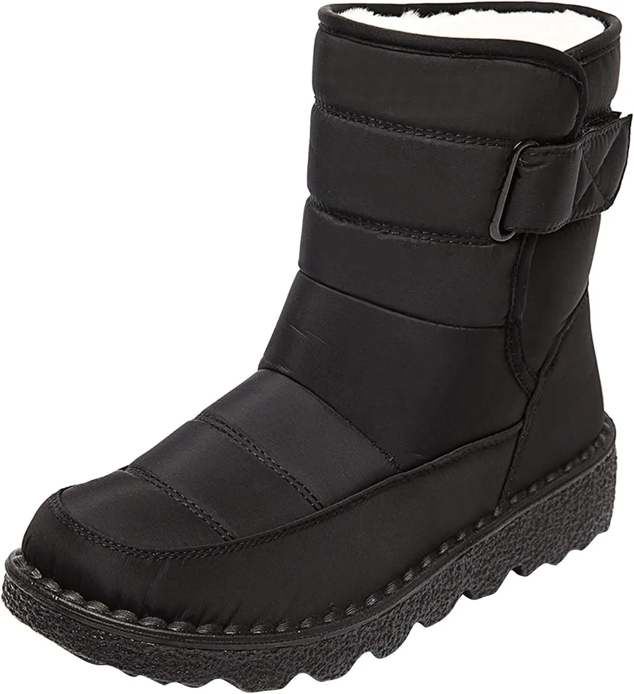 oiangi Quilted Snow Boots for Women Fashion Waterproof Round Toe Buckle Platform High Top Non-slip Ankle Booties Winter Comfy Warm Outdoor Ladies Shoes