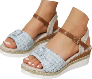 Orthowalkway Wedge Sandals Orthopedic Sandals for Women Fabric Bow Knot Summer Shoes Casual Beach Walking Slides