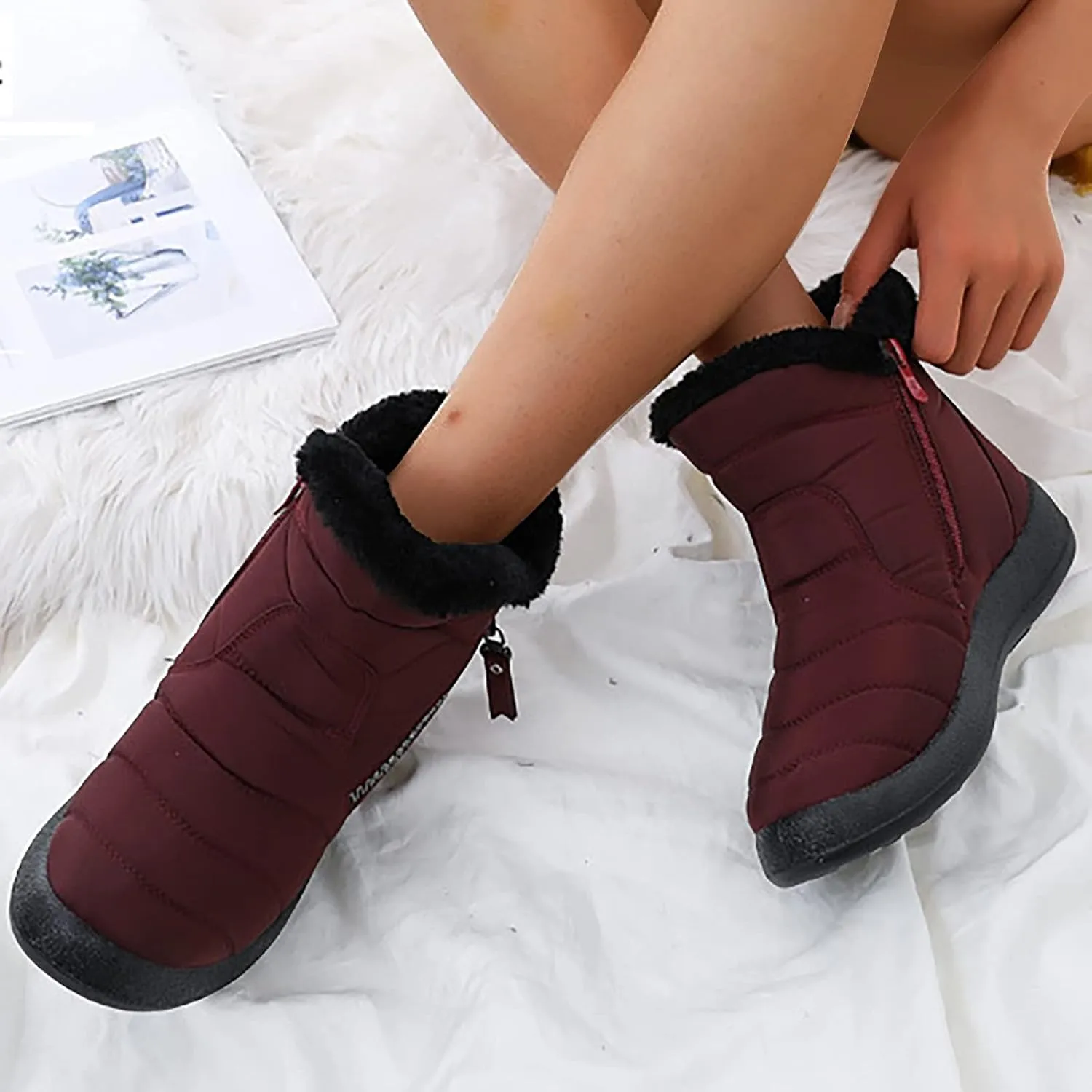 SBGMoSJ Women Snow Ankle Boots Waterproof Leather Womens Hiking Boots Waterproof Women Winter Boots Waterproof Brown Slip Resistant Waterproof Work Boots for Women Women's Tall Winter Boots