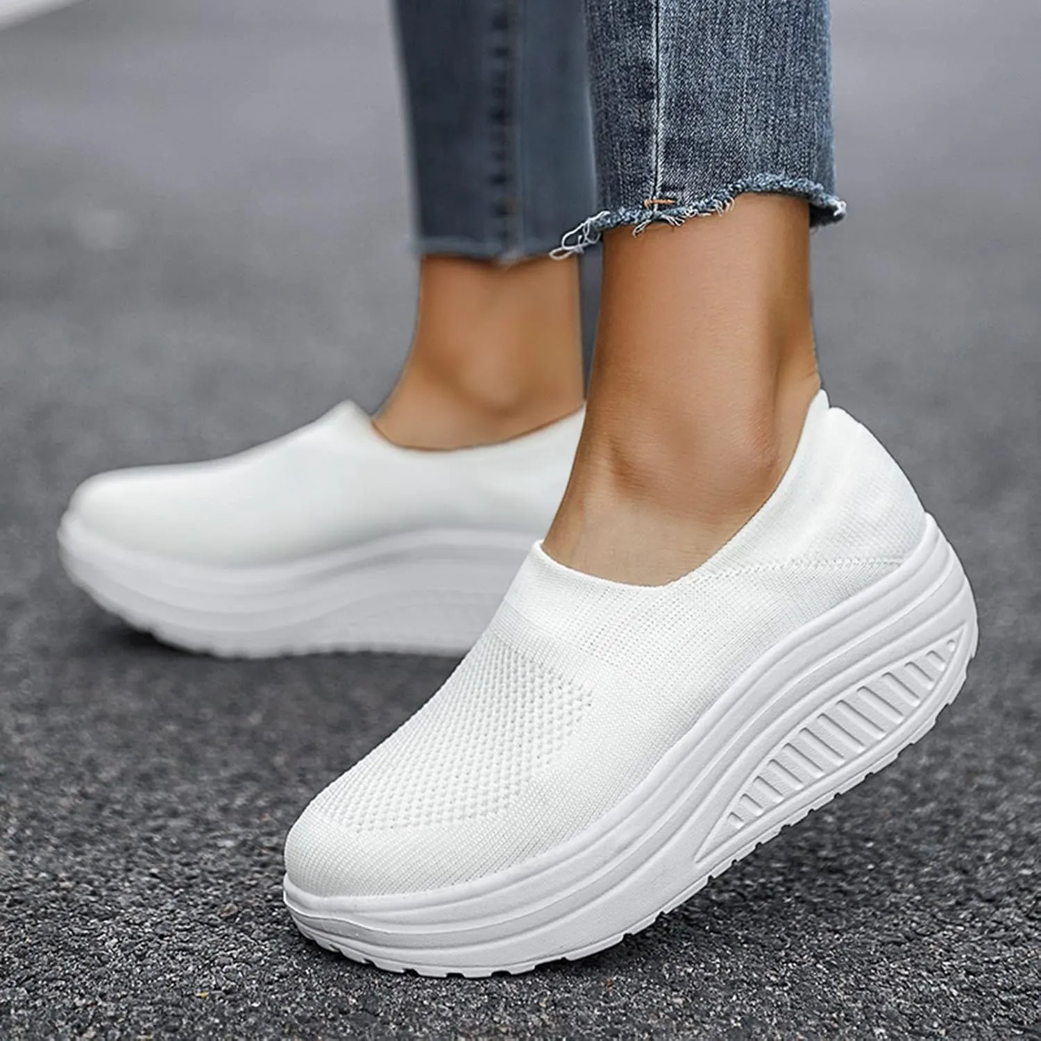 SBGMoSJ Womens Casual Sneakers Wide Slip On Shoes Women Dressy Platform High Top Canvas Shoes for Women Platform Sneakers for Women Wide Slip On Shoes for Women Wide Width