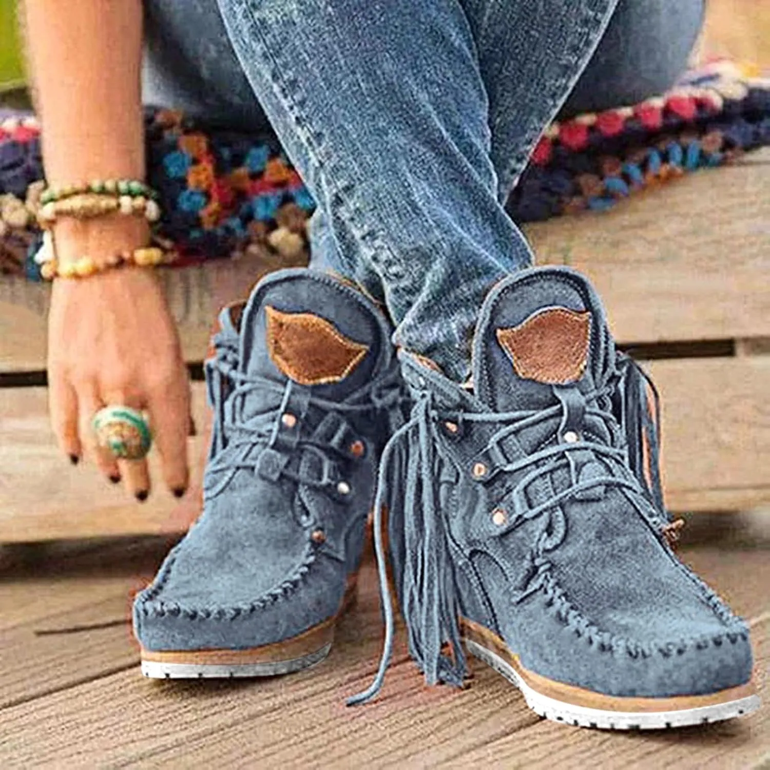 SBGMoSJ Women's Leather Ankle Boots Shoes Zipper Winter Booties Women Ankle Boots Low Heel Wide Width Women's Booties Low Heel Square Toe Low Cut Boots Men Cowgirl Booties for Women Distressed