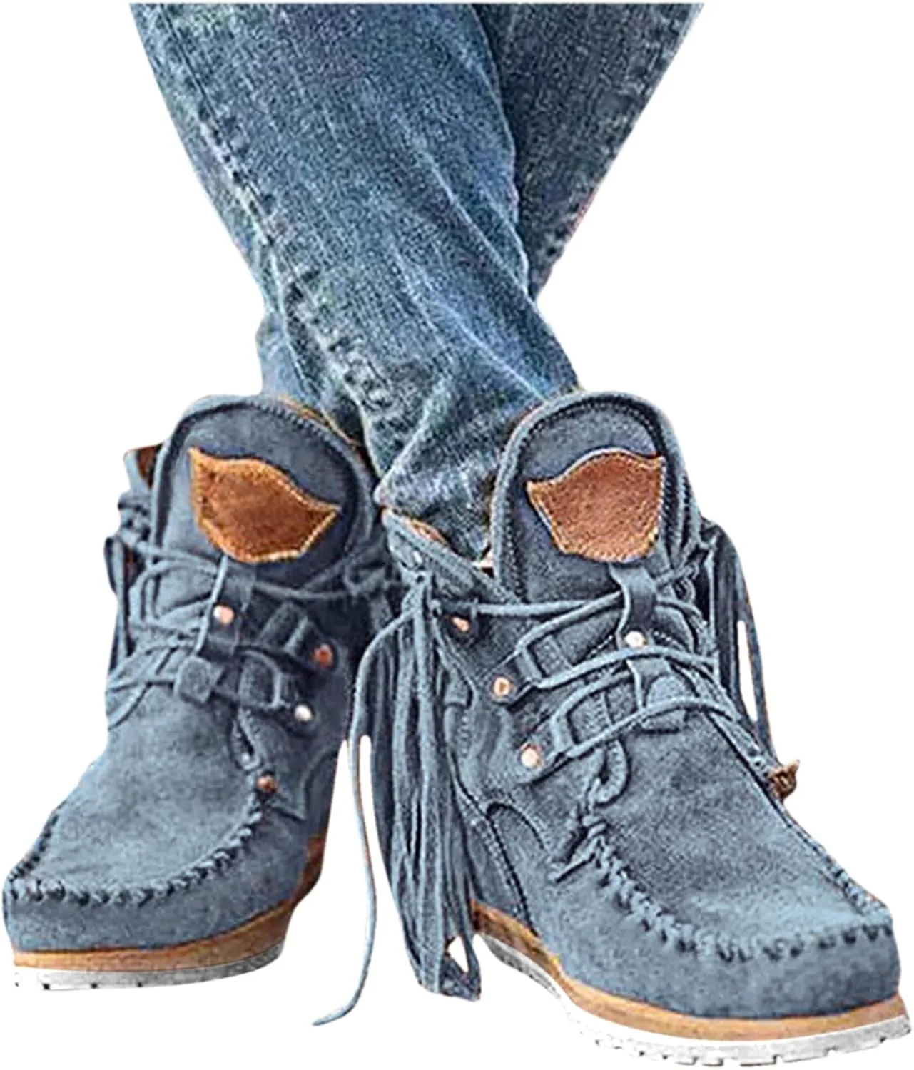 SBGMoSJ Women's Leather Ankle Boots Shoes Zipper Winter Booties Women Ankle Boots Low Heel Wide Width Women's Booties Low Heel Square Toe Low Cut Boots Men Cowgirl Booties for Women Distressed