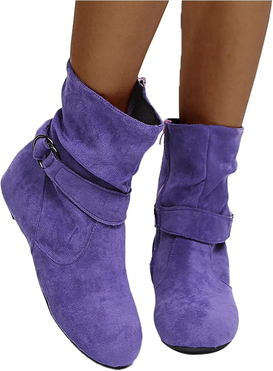 SBGMoSJ Women's Leather Ankle Boots Shoes Zipper Winter Booties Women Ankle Boots Low Heel Wide Width Women's Booties Low Heel Square Toe Low Cut Boots Men Cowgirl Booties for Women Distressed