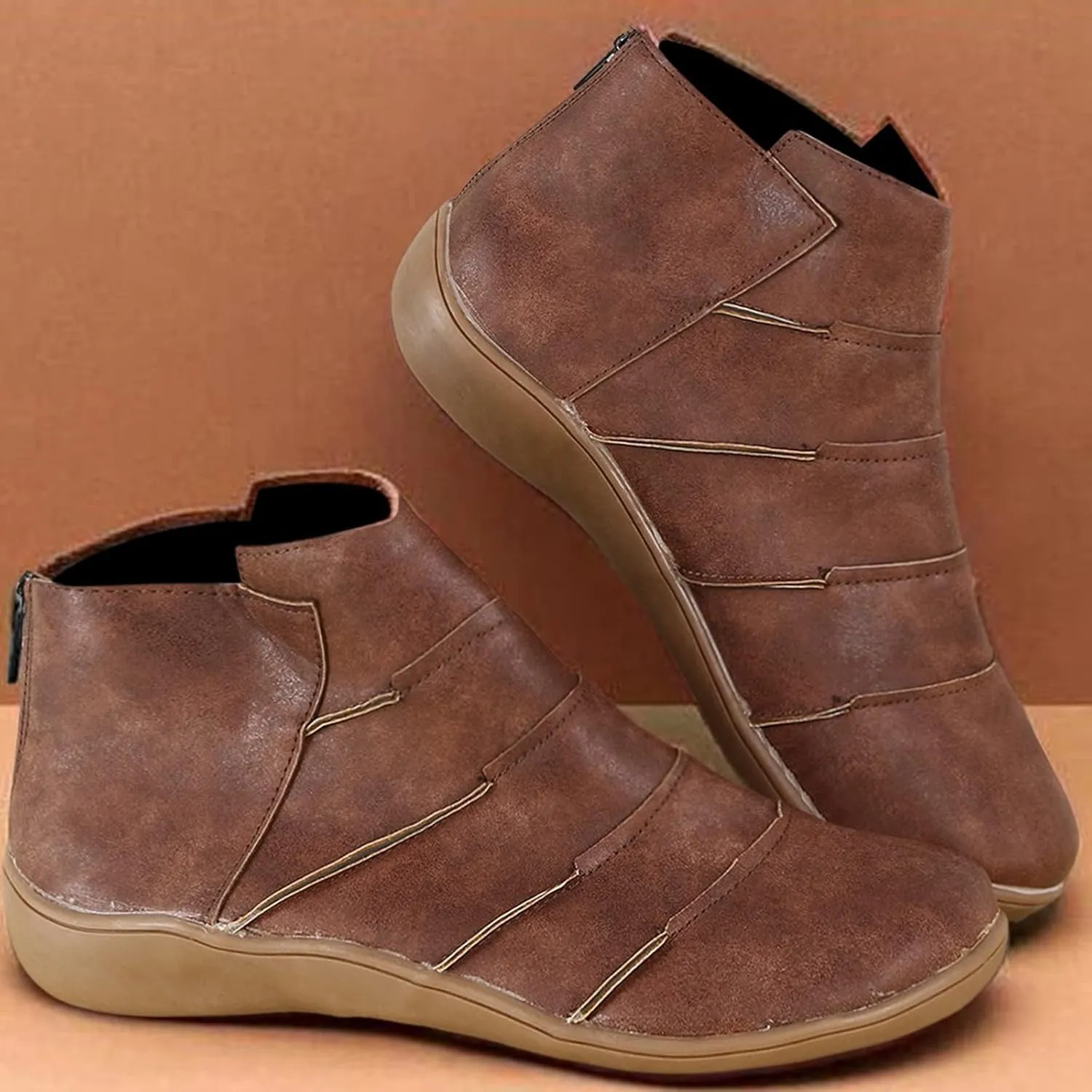 SBGMoSJ Women's Leather Ankle Boots Shoes Zipper Winter Booties Women Ankle Boots Low Heel Wide Width Women's Booties Low Heel Square Toe Low Cut Boots Men Cowgirl Booties for Women Distressed