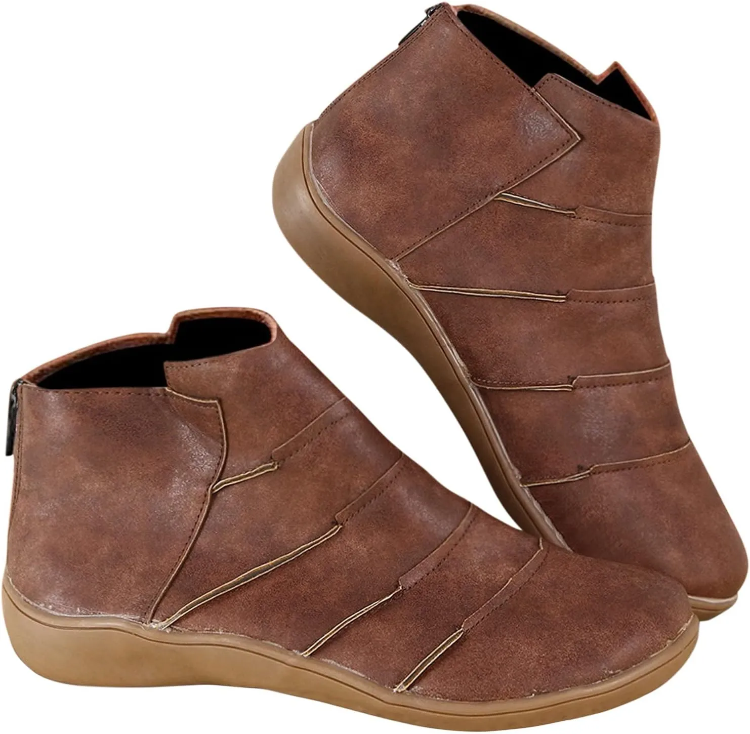 SBGMoSJ Women's Leather Ankle Boots Shoes Zipper Winter Booties Women Ankle Boots Low Heel Wide Width Women's Booties Low Heel Square Toe Low Cut Boots Men Cowgirl Booties for Women Distressed