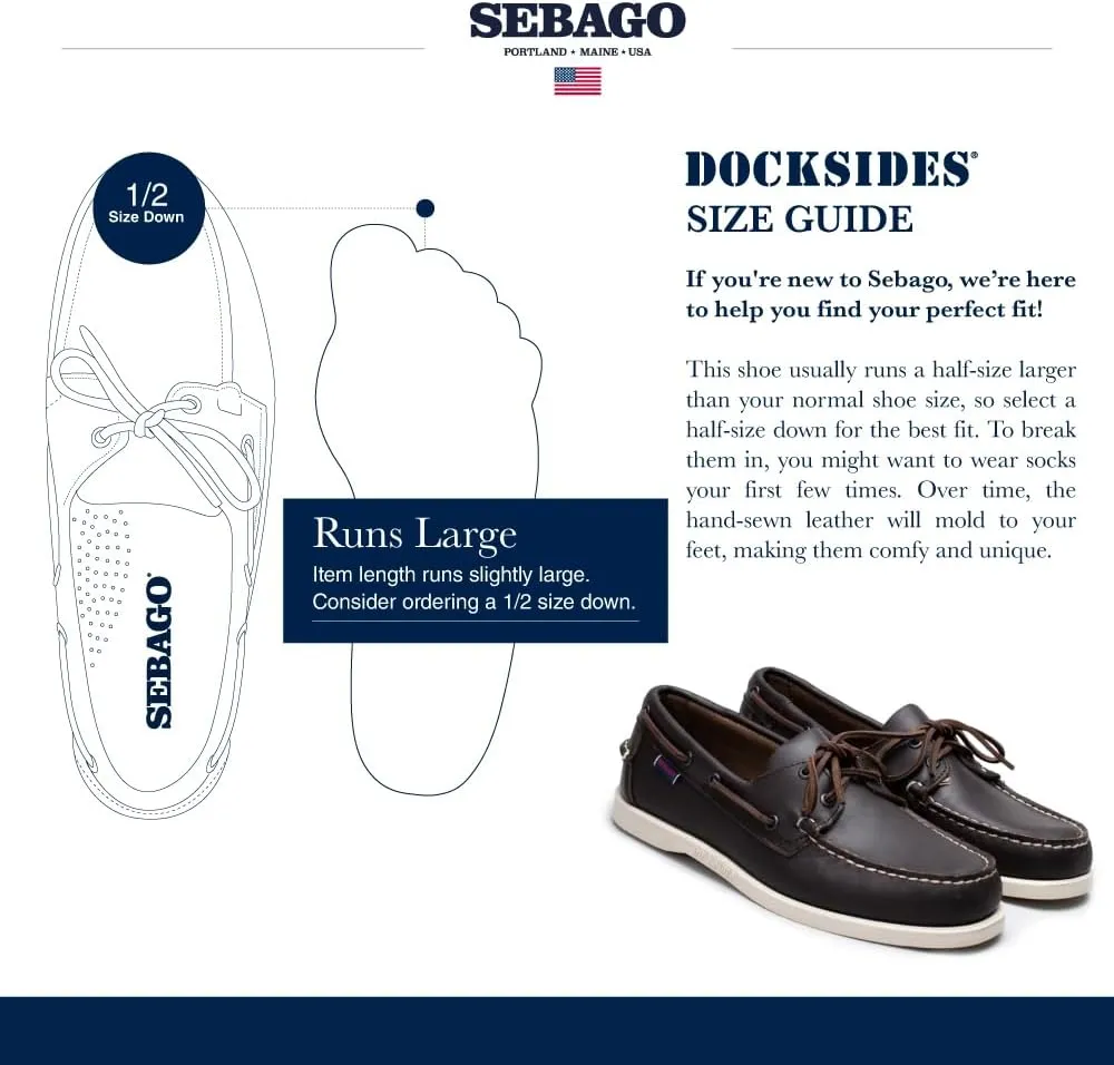 Sebago Portland Boat Shoes - Full-Grain Leather Moccasins, Handsewn with Leather Sock Lining and Non-Marking, Slip-Resistant Sipped Rubber Outsoles