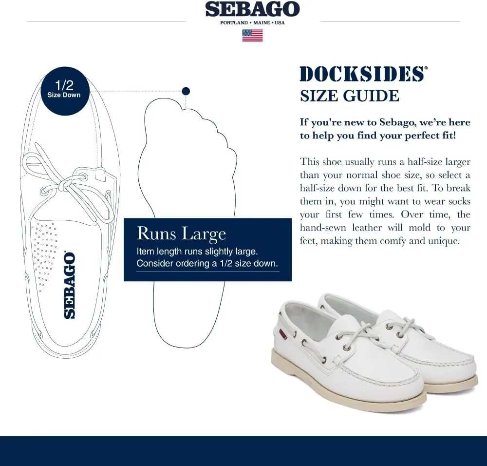 Sebago Portland Boat Shoes - Full-Grain Leather Moccasins, Handsewn with Leather Sock Lining and Non-Marking, Slip-Resistant Sipped Rubber Outsoles