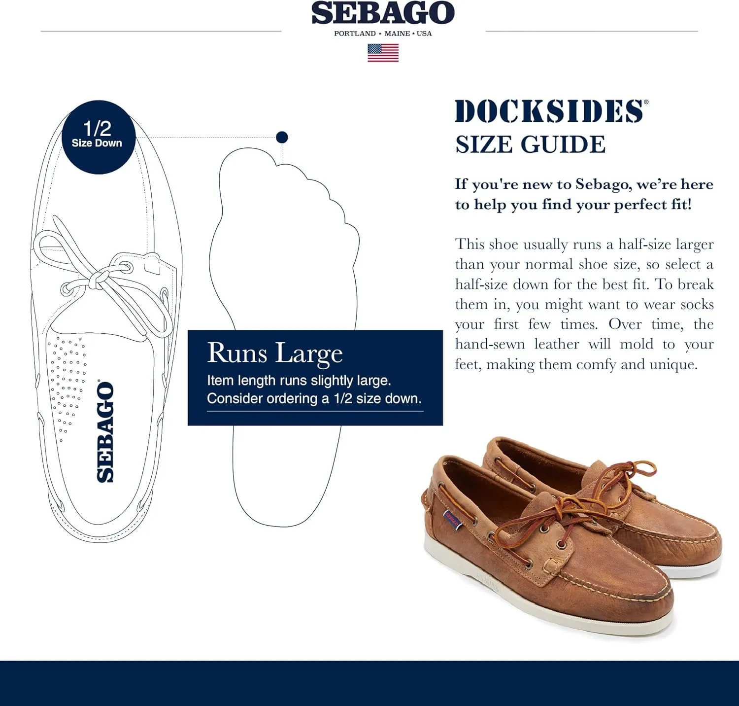 Sebago Portland Crazy H Boat Shoes - Patterned & Distressed Waxed Leather Mocassins with Leather Sock Lining & Non-Marking, Non-Slip Rubber Outsoles