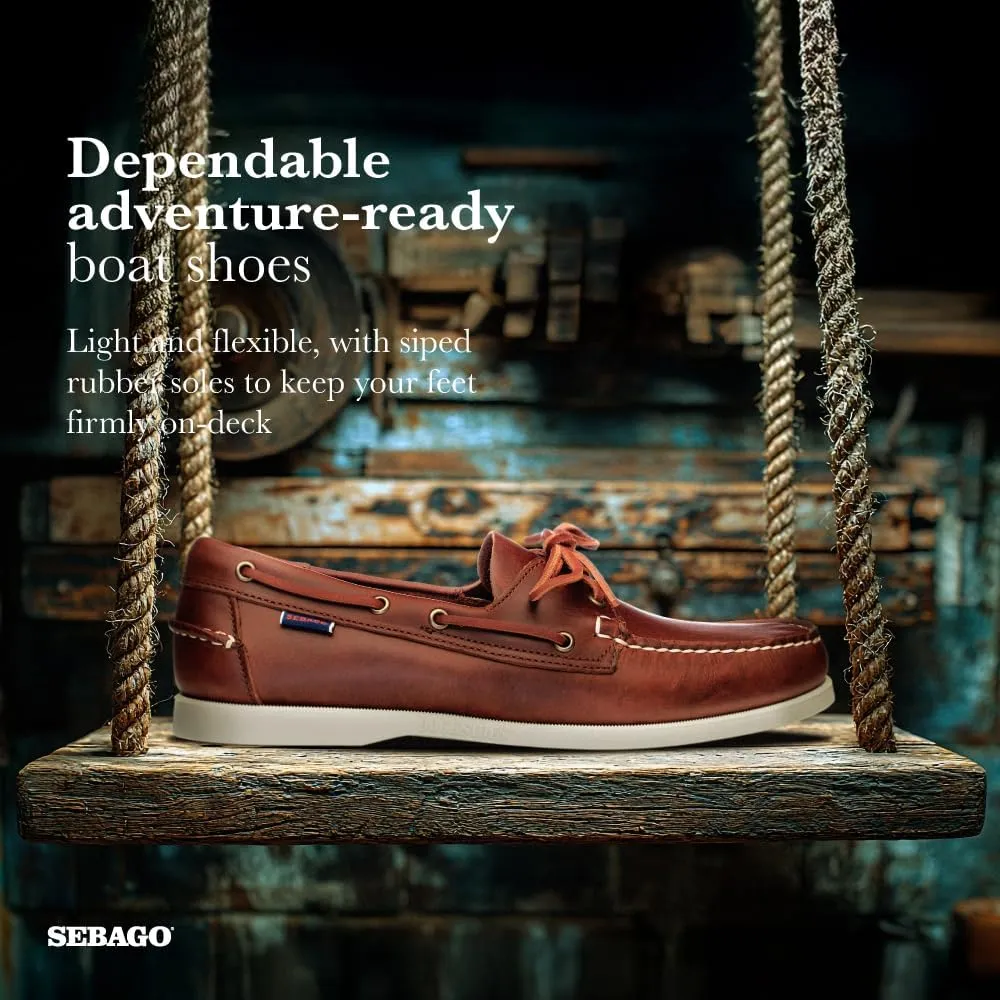 Sebago Portland Waxed Boat Shoes - Handsewn Waxed Leather Moccasins with Leather Sock Lining and Non-Marking, Slip-Resistant Rubber Outsoles