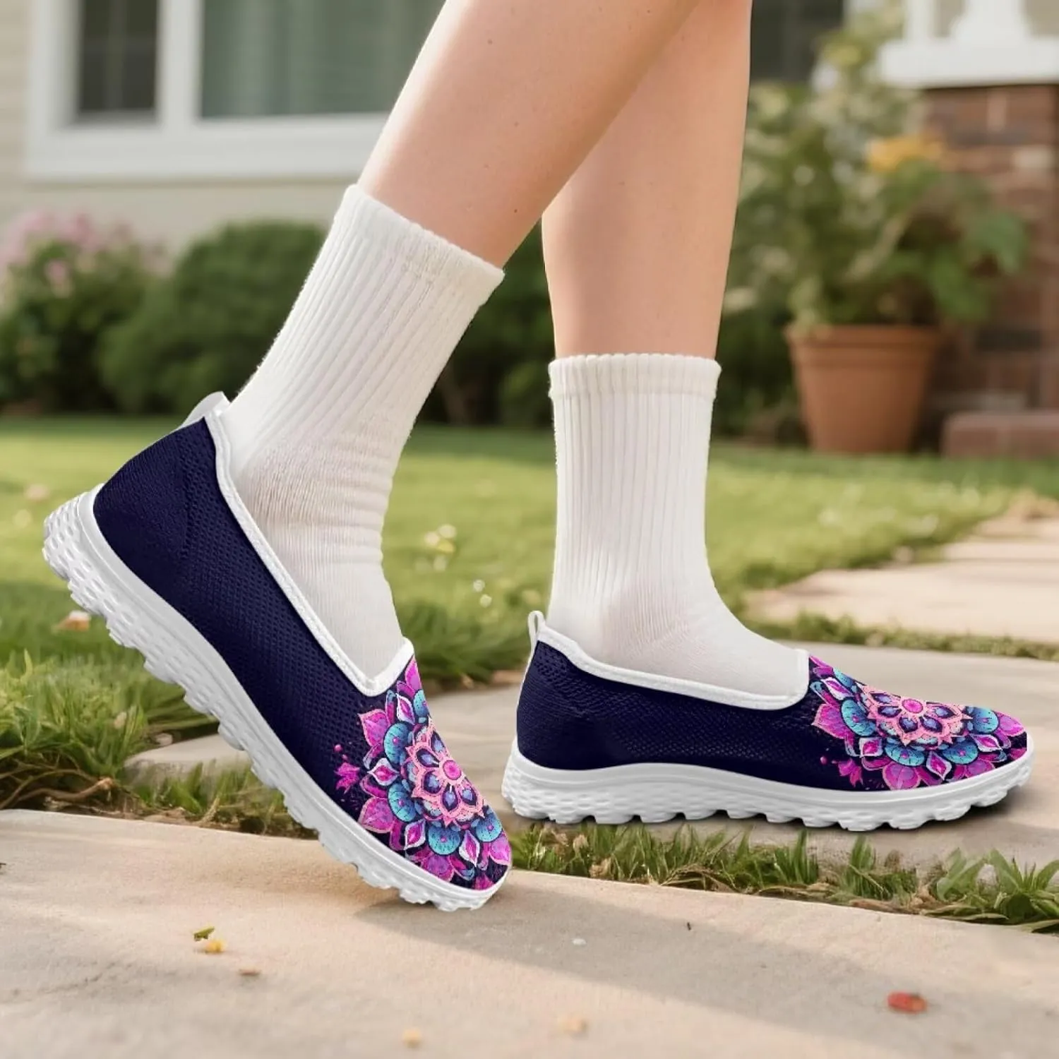 Slip On Shoes Women Ladies Loafers Walking Shoes Women Trainers Athletic Sneakers with Mesh Fabric