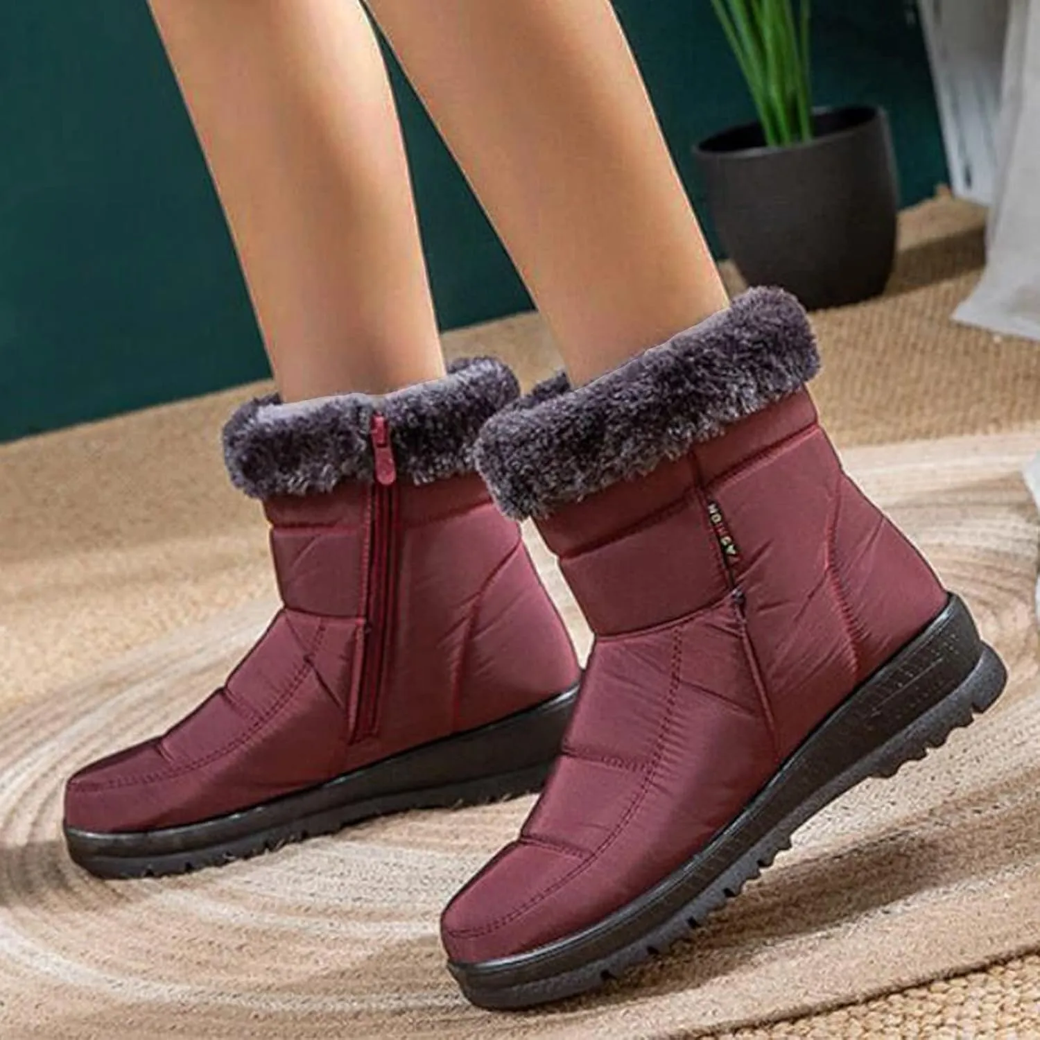 Slip on Winter Boots for Women Cute Womens Winter Boots Size 12 Wide Width Women Winter Boots Waterproof Cold Weather Women's Black Winter Boots with Wedge Heel Botas Impermeables Para Invierno Mujer