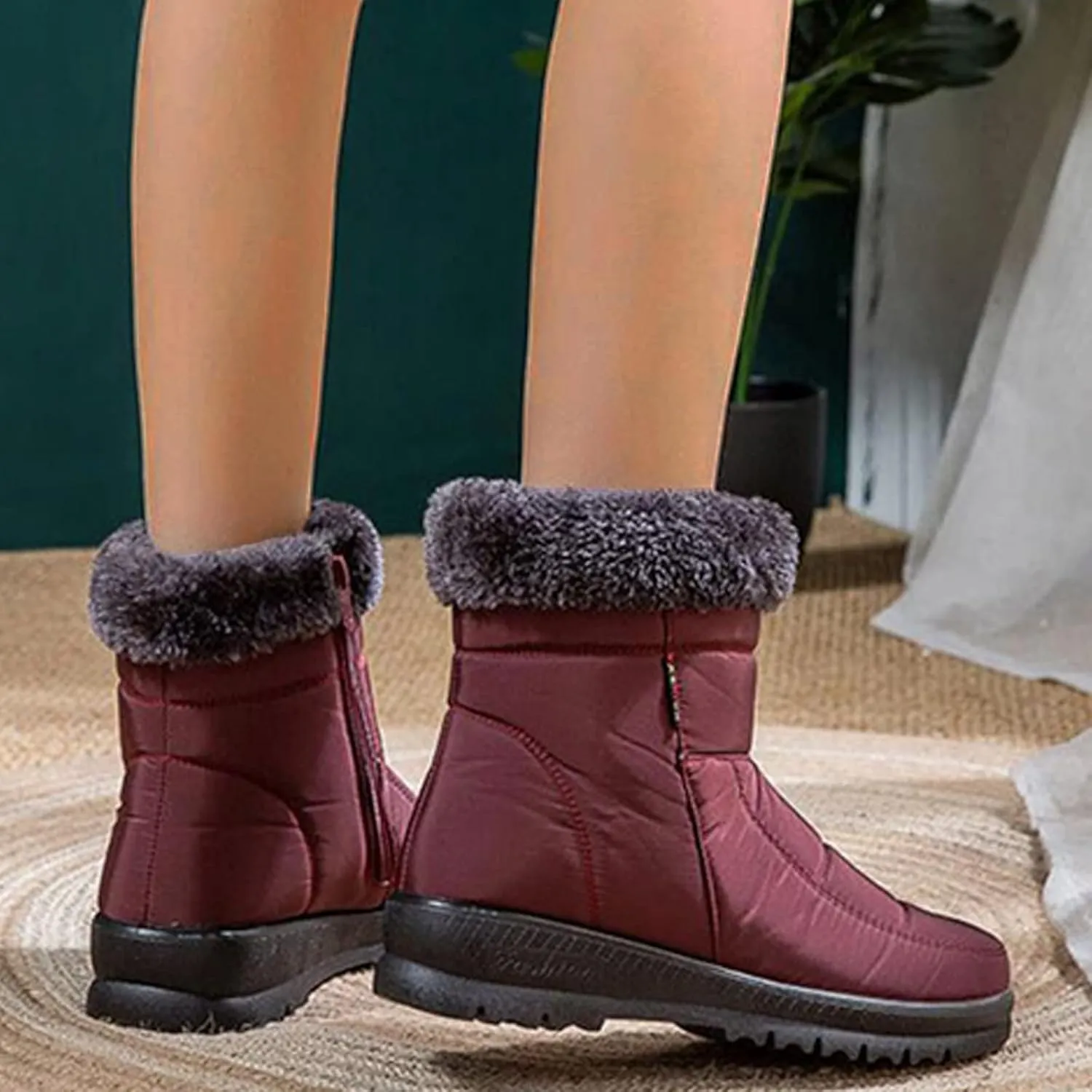 Slip on Winter Boots for Women Cute Womens Winter Boots Size 12 Wide Width Women Winter Boots Waterproof Cold Weather Women's Black Winter Boots with Wedge Heel Botas Impermeables Para Invierno Mujer