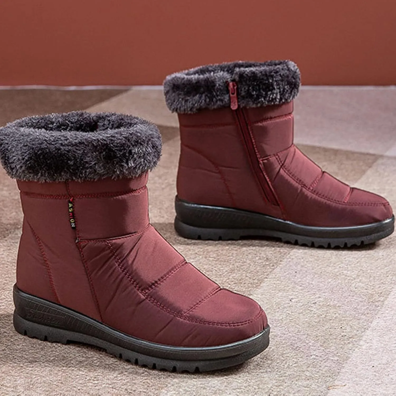 Slip on Winter Boots for Women Cute Womens Winter Boots Size 12 Wide Width Women Winter Boots Waterproof Cold Weather Women's Black Winter Boots with Wedge Heel Botas Impermeables Para Invierno Mujer