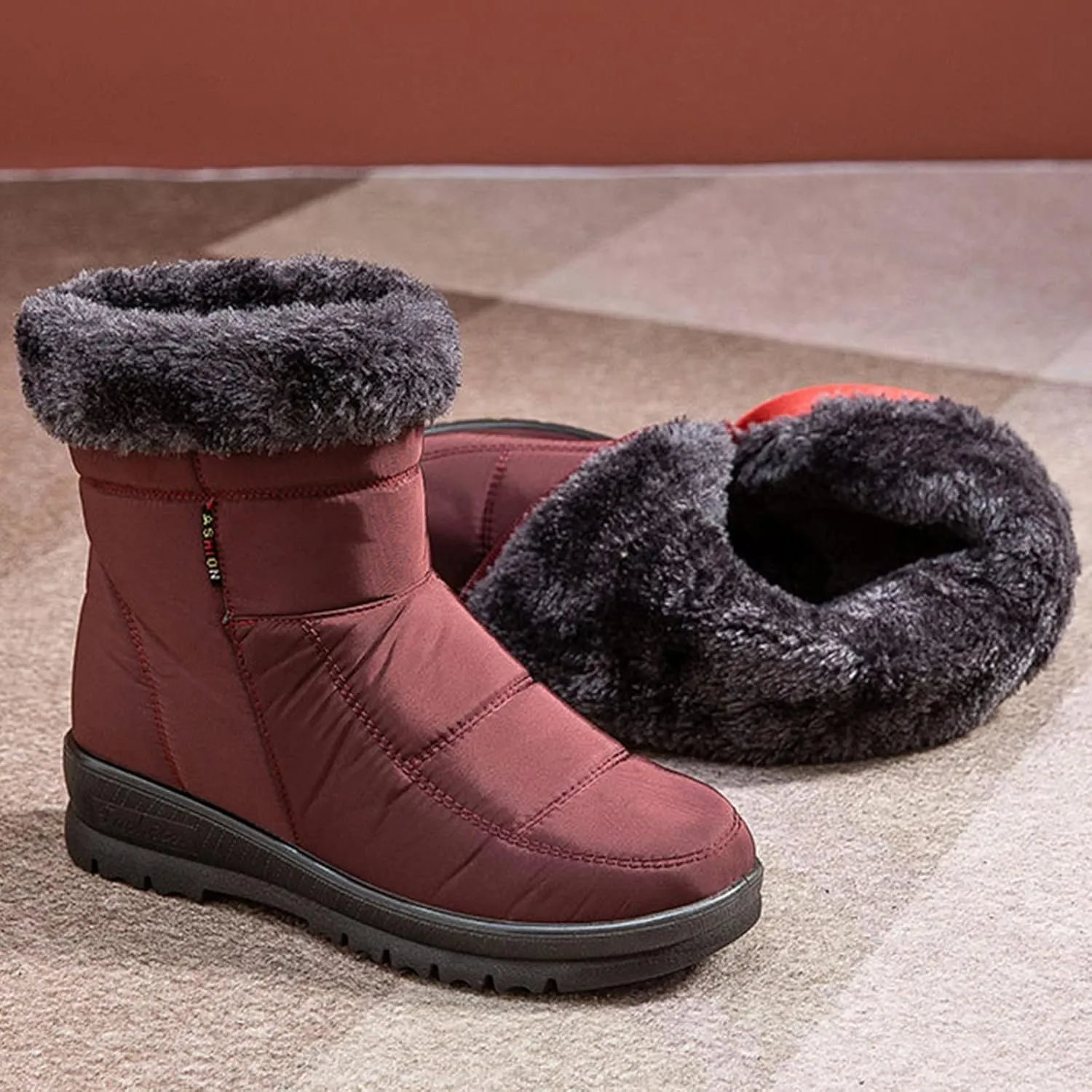 Slip on Winter Boots for Women Cute Womens Winter Boots Size 12 Wide Width Women Winter Boots Waterproof Cold Weather Women's Black Winter Boots with Wedge Heel Botas Impermeables Para Invierno Mujer