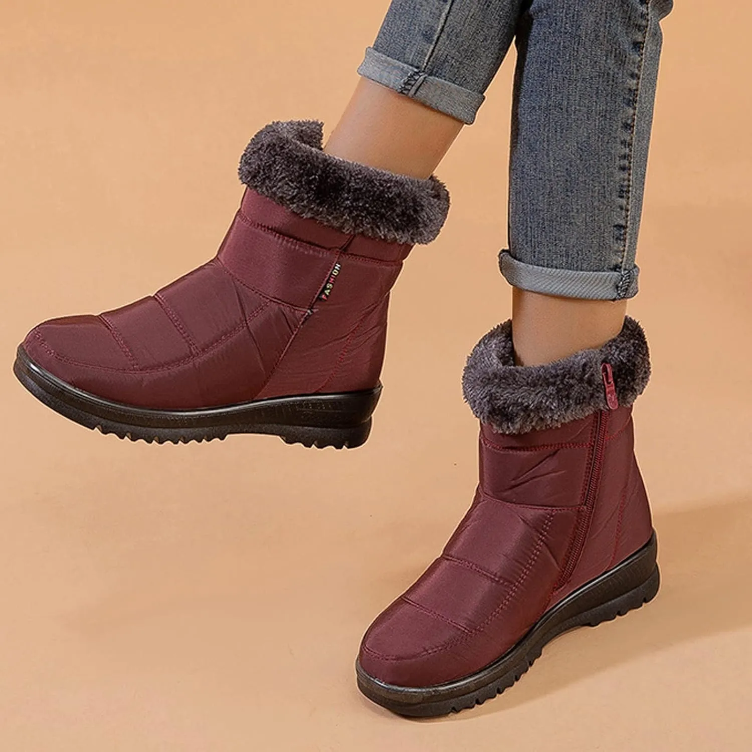 Slip on Winter Boots for Women Cute Womens Winter Boots Size 12 Wide Width Women Winter Boots Waterproof Cold Weather Women's Black Winter Boots with Wedge Heel Botas Impermeables Para Invierno Mujer