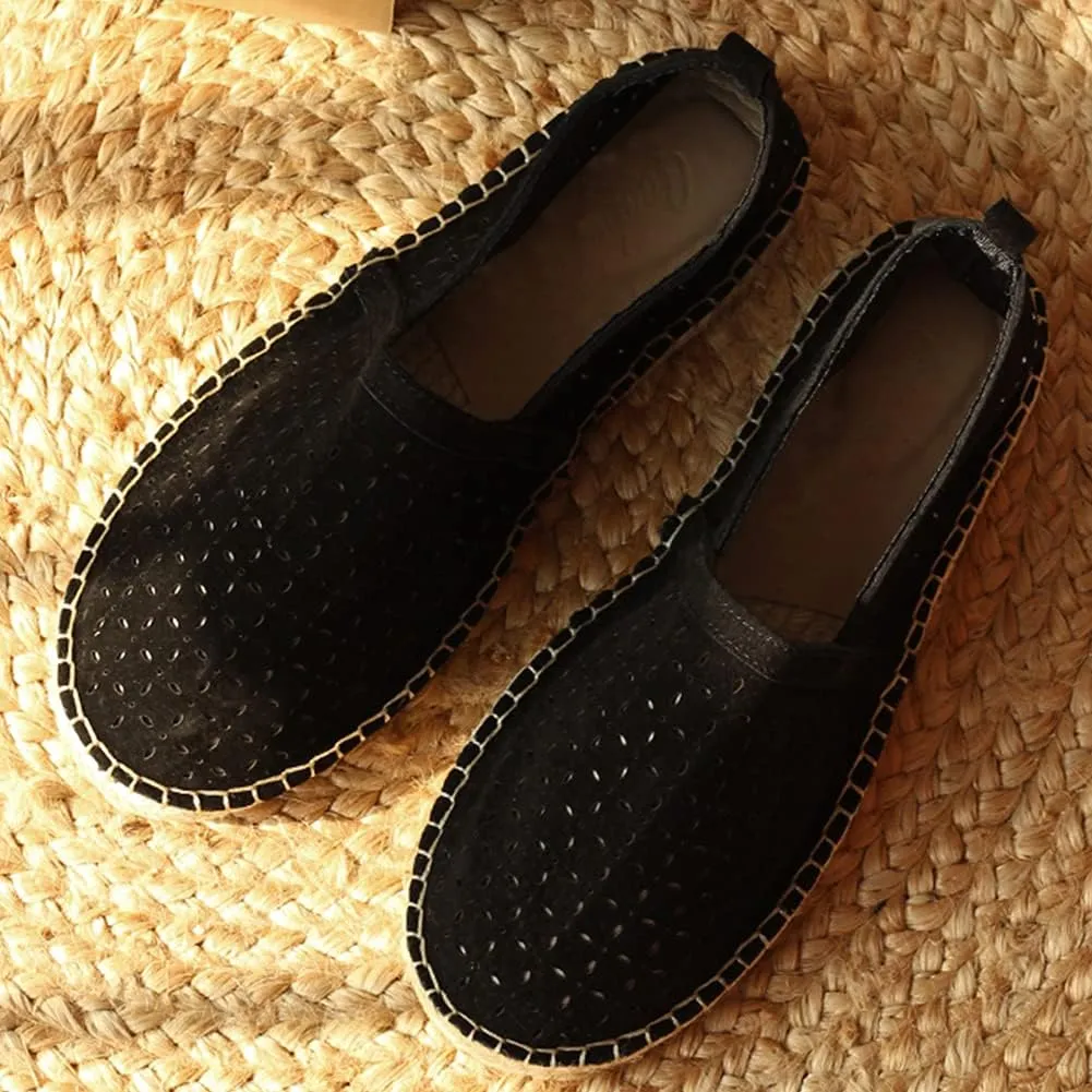 slippers Flip Flops,Men's Breathable Leather Shoes, Hollow Shoes Straw Woven Fisherman Shoes Leather Breathable Sandals