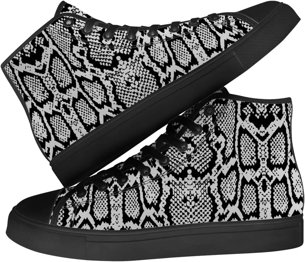 Snake High Top Canvas Shoes Snake Skin High Top Sneakers Lace Up Casual Shoes Gifts for Men Women