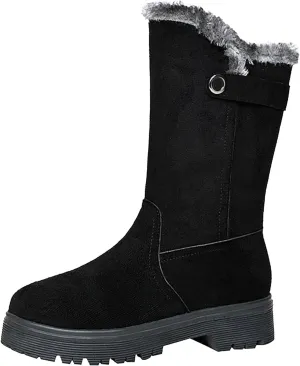 Snow Boots for Women Fur Boots for Women Winter Women's Leather Boots Snow Boots Medium Heel Short Boots Medium Heel
