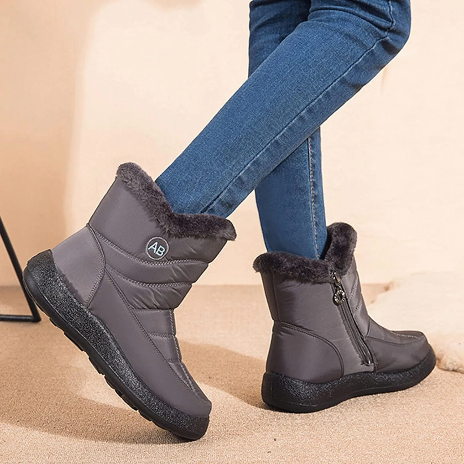Snow Boots for Women Wide Calf Womens Winter Boots Size 12 Wide Calf Ladies Waterproof Snow Boots with Heels Brown Winter Boots for Women Leather Botas De Frio Para Mujer Bajita