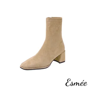 Suede High Heel Ankle Boots with Square Toe Design