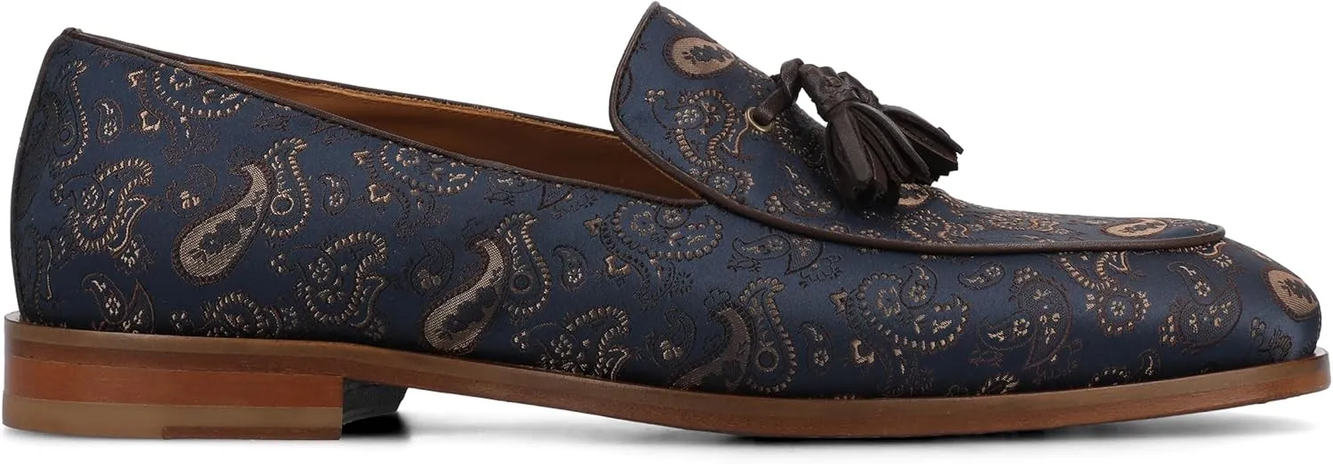 TAFT Mens Tommy Tassel Dress Loafer Genuine Leather Jacquard Fabric Upper Cushioned Insole