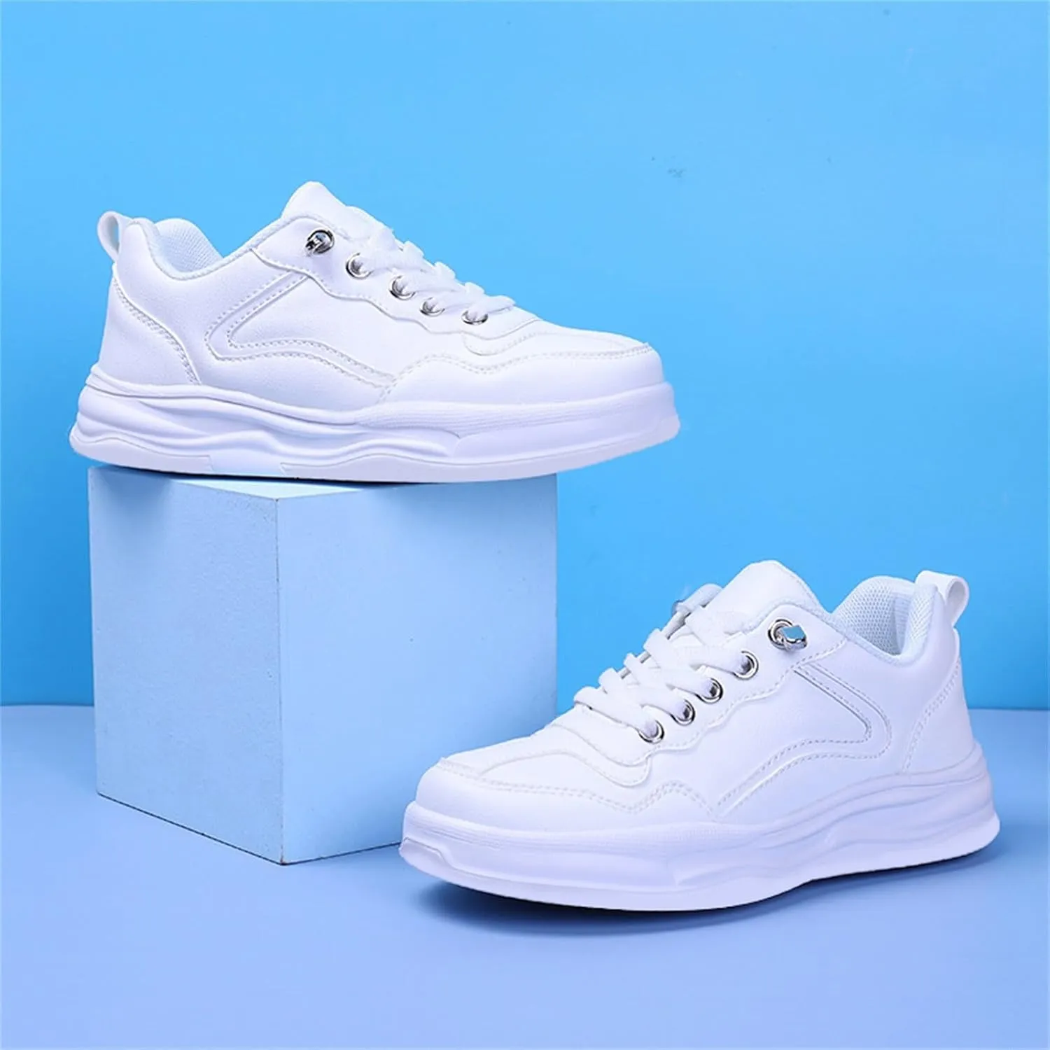 Unisex Boys Girls Shoes Antiskid Flat Tennis Sneakers Little Child Outdoor Lace up Casual White Running Shoes