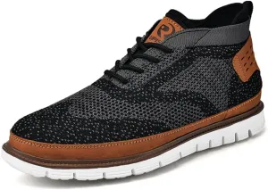UPIShi Men's Casual Oxford Lace Up Loafers Lightweight Mesh Fabric Sneaker Black/Grey