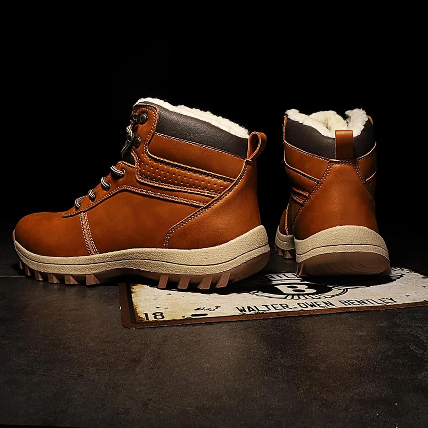 Vintage Leather Ankle Boots for Men Water Proof Insulated Non Slip Boots Thickened Warm Fleece Winter Shoes Men Snow